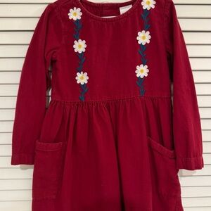 Hanna Andersson Red Cotton Dress with Daisy Embroidery 5T
